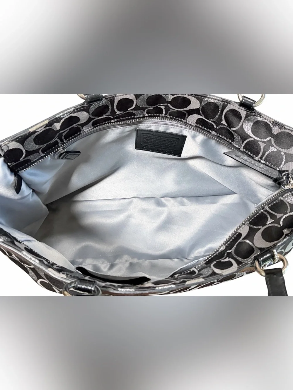 Coach Black and Silver Signature Jacquard Tote